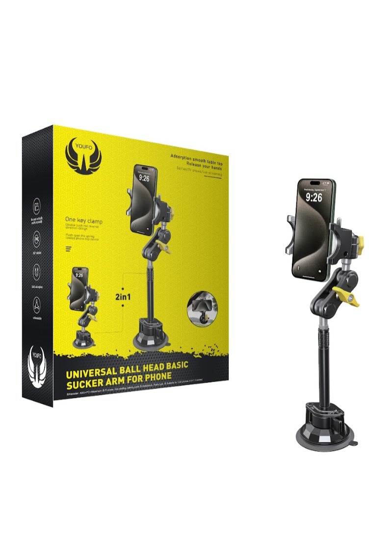 يوفو حامل جوال YOUFO Y-4872 قابل للدوران 360 درجة مع قاعدة شفط قوية – مناسب للسيارة والمكتب، تصميم مدمج وأنيق - Image 1